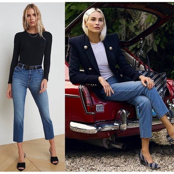 NWT L’AGENCE High Rise Denim Slim Straight Leg Ankle Crop Fray Hem Jean 25 - Picture 1 of 10